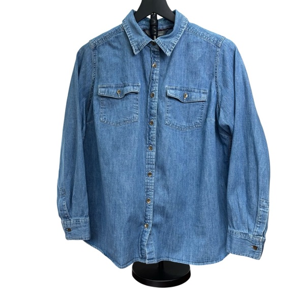 Market & Spruce Blue Weighted Rugged Denim Women’s XXL Button-Up Shirt - Picture 2 of 6